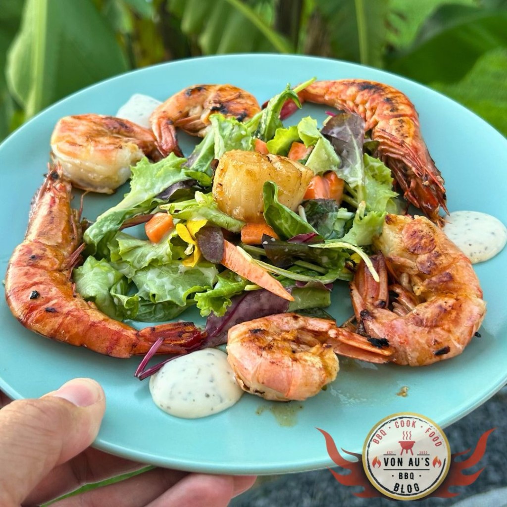 Gegrillte Garnelen mit Nuss-Cuvée & Limetten-Chili-Glasur